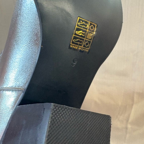 Silver Metallic Cowgirl Western Cowboy Chunky Heeled Boots Size 9 - Picture 7 of 12